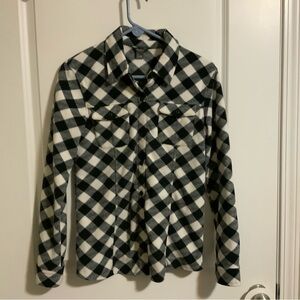 Eddie Bauer Women’s Fleece Top Jacket Plaid Pattern Size M Black White